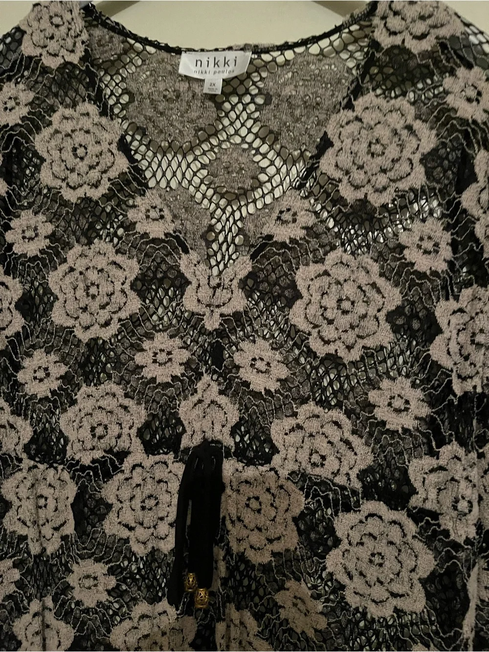 Nikki Crochet Floral Maxi Dress in Beige and Black, 2x